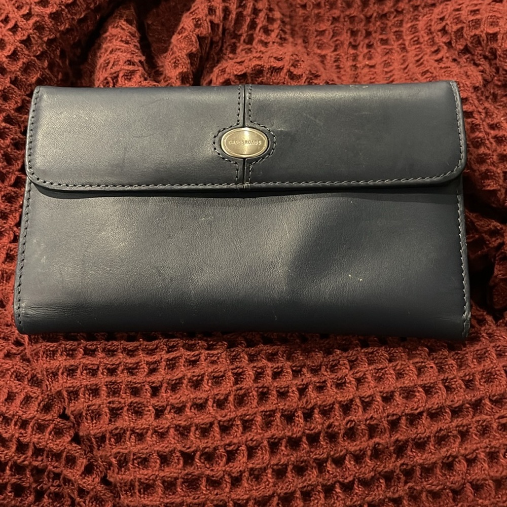 Navy Leather Wallet with Gold Accent